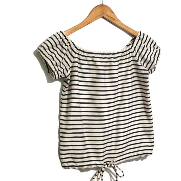 Madewell Stripe Off the Shoulder Top Drawstring Waist Black and White Casual XS - Picture 5 of 11
